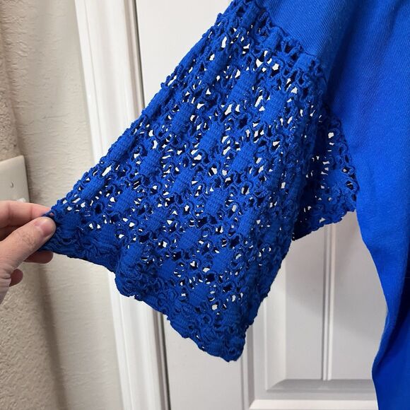 CopaCabana Blue Short Crochet Sleeves Tunic Top Beachy Coastal Womens Size 2/3XL - Picture 2 of 8
